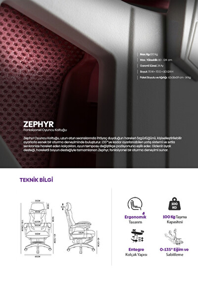 Karr Gaming Zephyr Oyuncu Koltuğu - Pembe