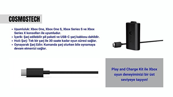 Cosmostech Microsoft Xbox Series S - X - One - One S Uyumlu Batarya Şarj Kiti