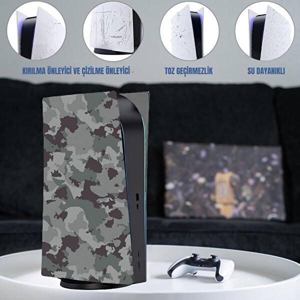 Cosmostech PS5 Dijital Sürüm Uyumlu - Army Kamuflaj Desenli Konsol Faceplate Shell Covers Kapakları