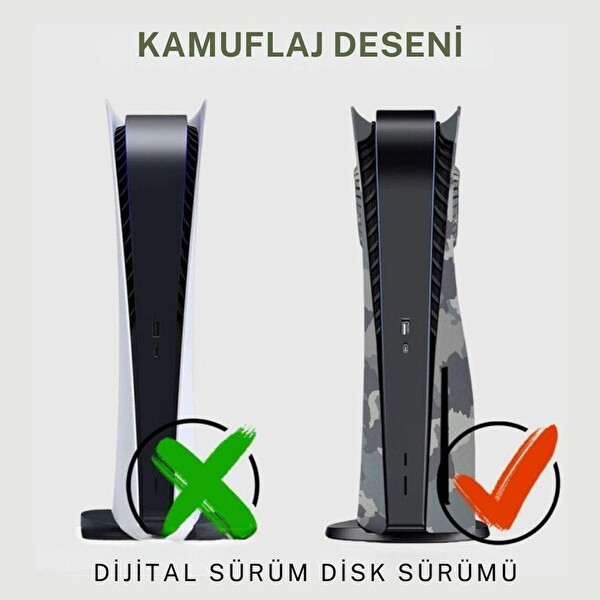 Cosmostech PS5 Dijital Sürüm Uyumlu - Army Kamuflaj Desenli Konsol Faceplate Shell Covers Kapakları