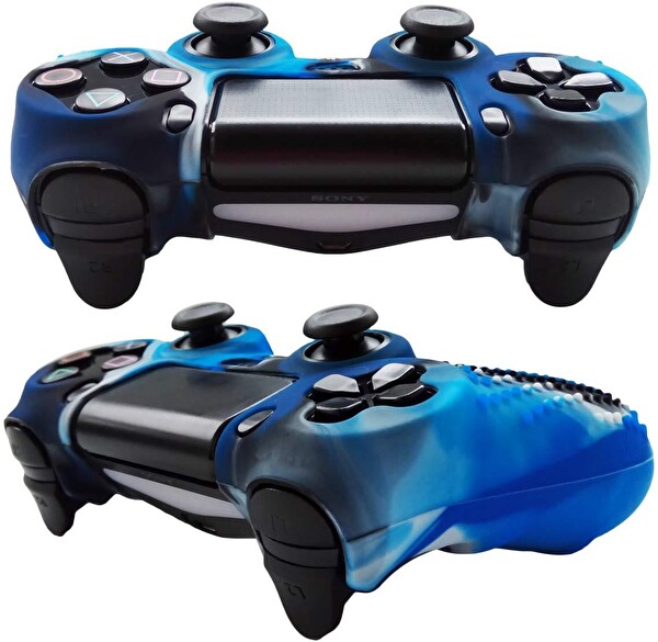 Cosmostech PS4 Controller Joystick Oyun Kolu Gamepad Uyumlu - Silikon Koruyucu Cover Mavi Kamuflaj