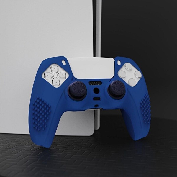 Cosmostech PS5 Controller Joystick Oyun Kolu Gamepad Uyumlu Silikon + 8'li Analog Koruyucu Mavi