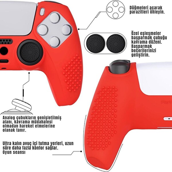 Cosmostech PS5 Controller Joystick Oyun Kolu Gamepad Uyumlu Silikon + 8'li Analog Koruyucu Turuncu
