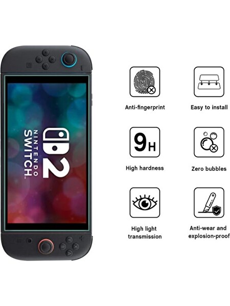 Gizala Switch 2 Slim Taşıma Çantası - Switch 2 Temperli Cam Ekran Koruyucu 2'li Bundle Paket