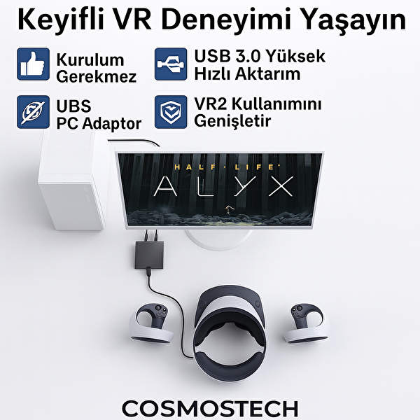 Cosmostech PS VR2 Uyumlu Pc Adaptörü – Windows İçin PS5 Sanal Gerçeklik Bağlantı Aparatı