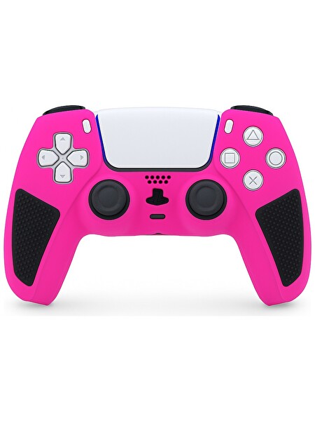 Cosmostech PS5 Dualsense Joystick Esnek Şık Ultra Koruma Koruyucu Silikon Kılıf Pembe-Siyah