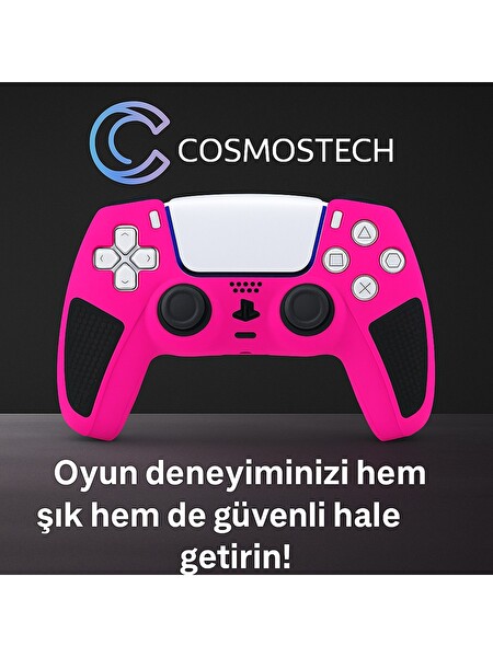 Cosmostech PS5 Dualsense Joystick Esnek Şık Ultra Koruma Koruyucu Silikon Kılıf Pembe-Siyah