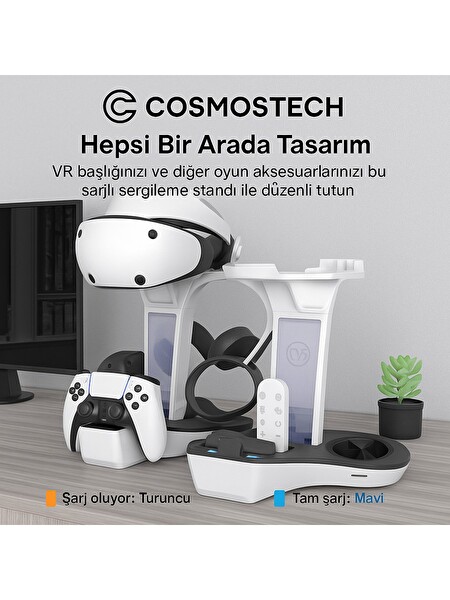 Cosmostech PS5 VR2 Hızlı Şarj İstasyonu - Kulaklık Ve VR Gözlük Aparatlı Sanal Gerçeklik Gözlüğü Uyumlu Şarj Standı