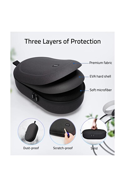 Syntech Large Sert Taşıma Çantası Meta Quest 3S 3 Oculus 2 Pico 4 Uyumlu Siyah M42-BM