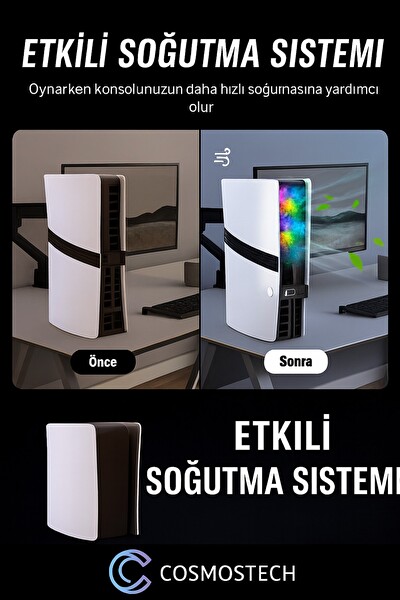 Cosmostech JYS RGB PS5-PRO Slim Disk Dijital Versiyon ile Uyumlu Soğutucu Fan
