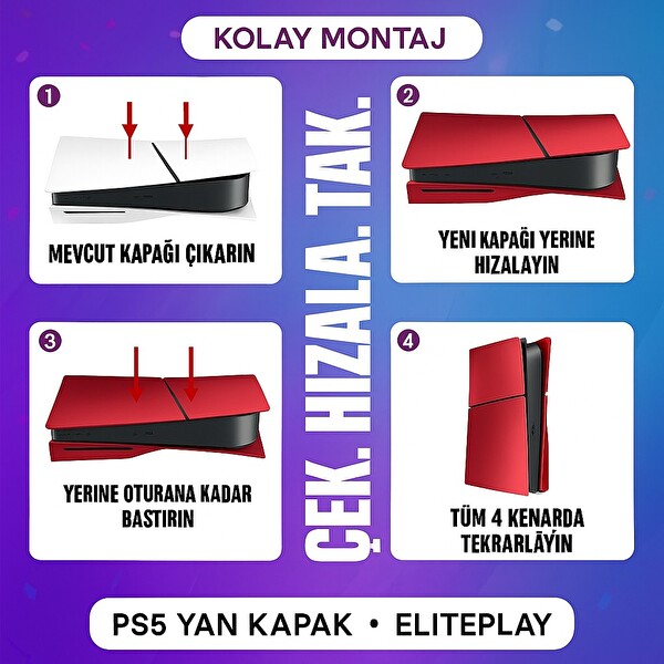 Cosmostech Playstation 5 Slim Faceplate Kapak Seti - Kırmızı