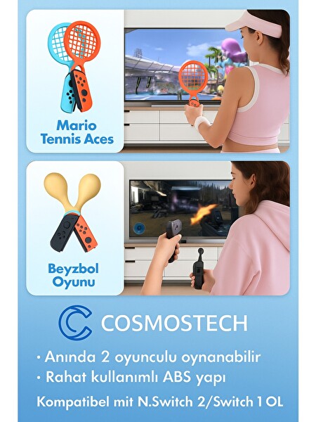 Cosmostech N.Switch Sports 24'ü 1 Arada Joy-Con 2 Uyumlu Aksesuar Kiti (İthalatçı Garantili)