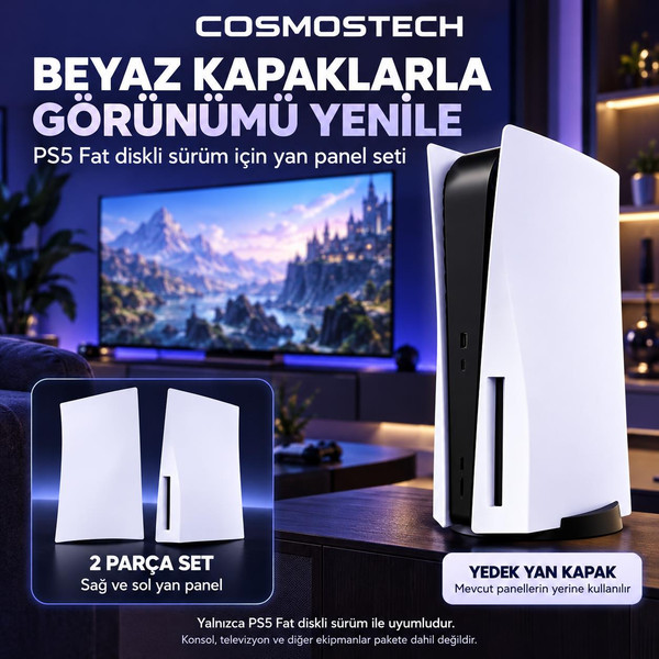 Cosmostech PS5 Fat CD Edition CS5-020 Konsol Koruyucu Kapak Seti Yan Panel Faceplate Beyaz (İthalatçı Garantili)