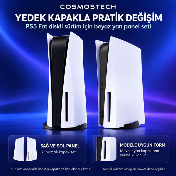 Cosmostech PS5 Fat CD Edition CS5-020 Konsol Koruyucu Kapak Seti Yan Panel Faceplate Beyaz (İthalatçı Garantili)