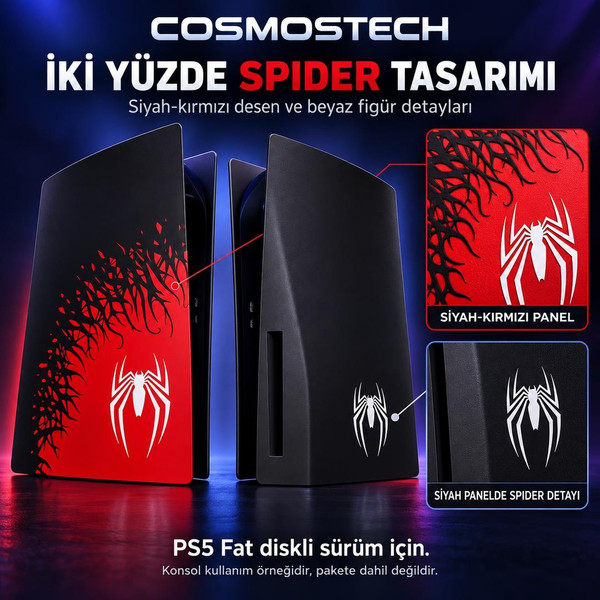 Cosmostech PS5 Fat CD Edition CS5-025 Konsol Koruyucu Kapak Seti Yan Panel Faceplate Spider Desenli (İthalatçı Garantili)