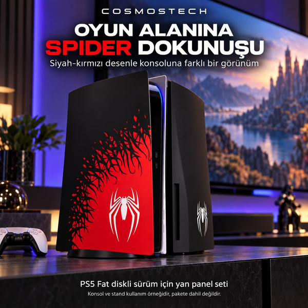 Cosmostech PS5 Fat CD Edition CS5-025 Konsol Koruyucu Kapak Seti Yan Panel Faceplate Spider Desenli (İthalatçı Garantili)