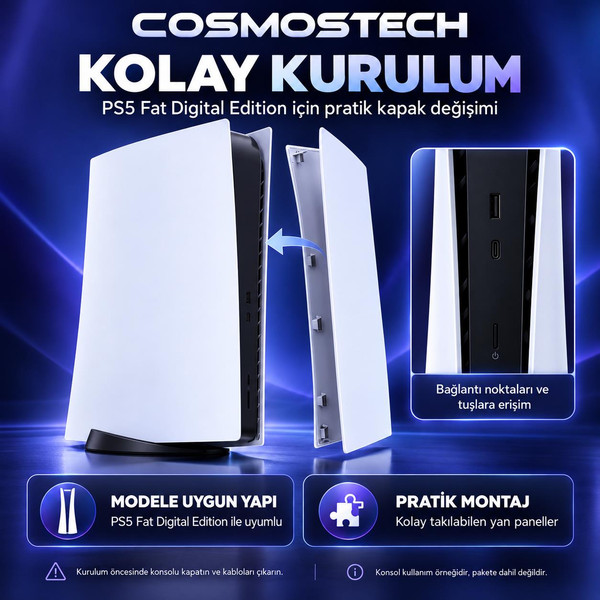 Cosmostech PS5 Fat Digital Edition CS5-018 Konsol Koruyucu Kapak Seti Yan Panel Faceplate Beyaz (İthalatçı Garantili)