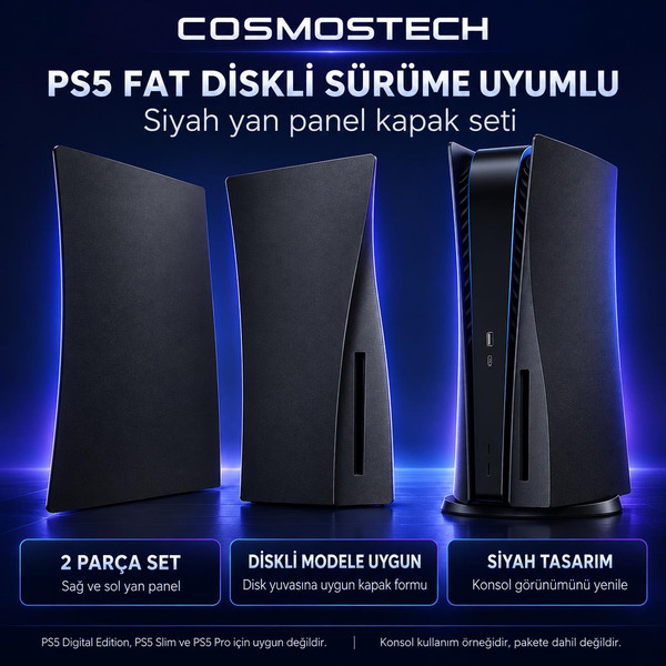 Cosmostech PS5 Fat CD Edition CS5-021 Konsol Koruyucu Kapak Seti Yan Panel Faceplate Siyah (İthalatçı Garantili)