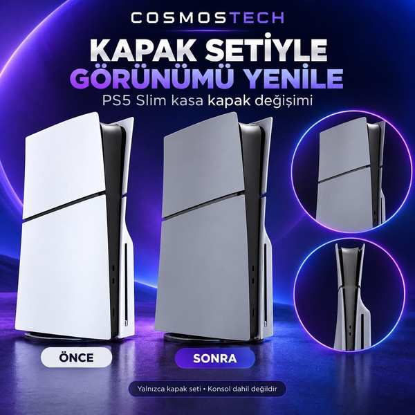 Cosmostech PS5 Slim Faceplate Kapak Seti - Gri (İthalatçı Garantili)