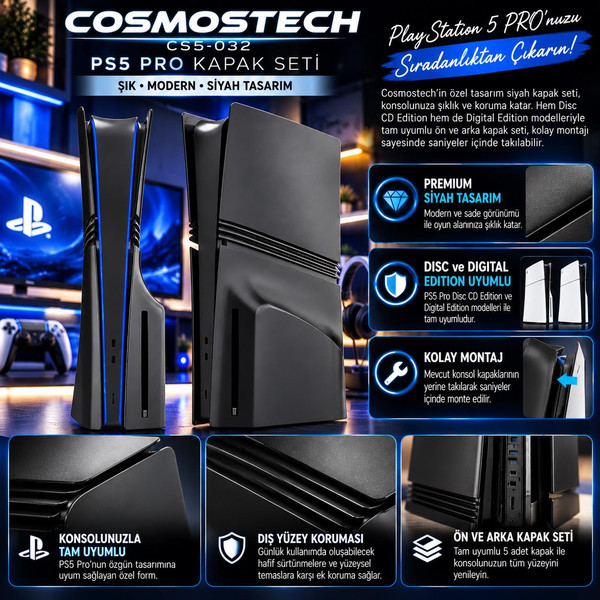 Cosmostech CS5-032 PS5 Pro CD Disc ve Digital Edition Uyumlu Konsol Kapak Seti (İthalatçı Garantili)