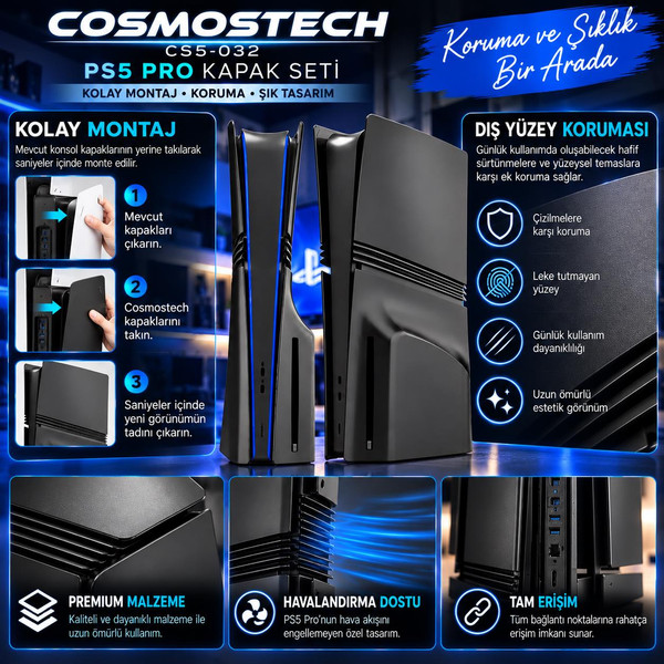 Cosmostech CS5-032 PS5 Pro CD Disc ve Digital Edition Uyumlu Konsol Kapak Seti (İthalatçı Garantili)