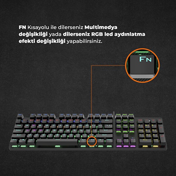 Lecoo KG1101 USB Kablolu RGB LED Aydınlatmalı Mekanik Q Siyah Oyuncu Klavyesi