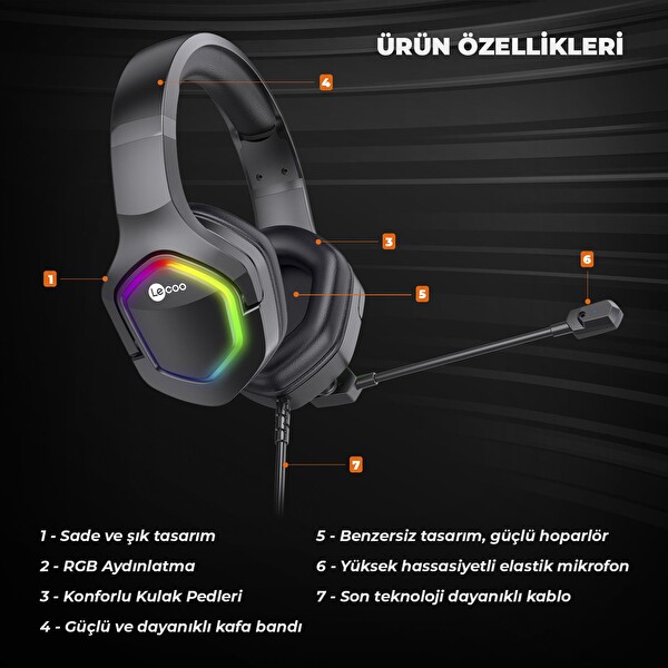 Lecoo HT403 Kablolu RGB Siyah Gaming Oyuncu Kulaklığı