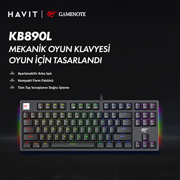 Havit Gamenote KB890L RGB Anti Ghosting Blue Switch Mekanik Oyuncu Klavyesi