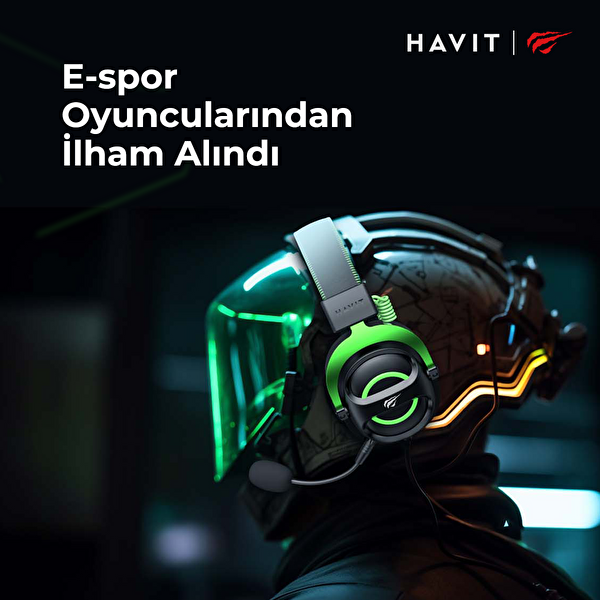 Havit Gamenote H2002E Çıkarılabilir Mikrofonlu 3.5 MM Jack Yeşil Oyuncu Kulaklığı