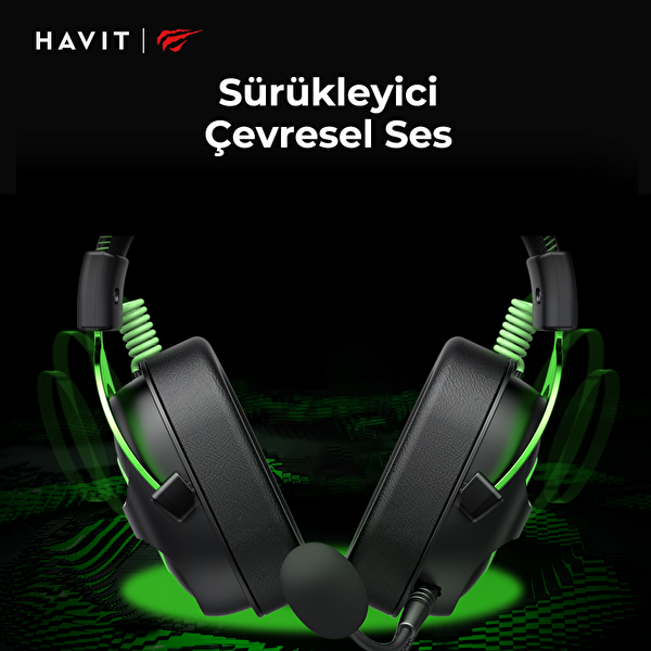 Havit Gamenote H2002E Çıkarılabilir Mikrofonlu 3.5 MM Jack Yeşil Oyuncu Kulaklığı