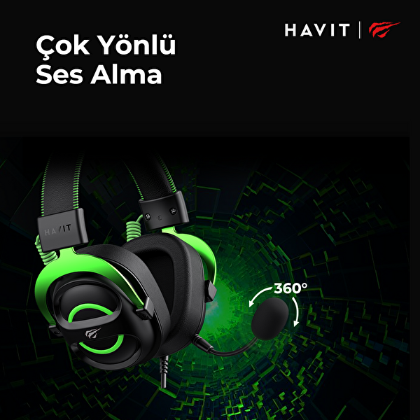 Havit Gamenote H2002E Çıkarılabilir Mikrofonlu 3.5 MM Jack Yeşil Oyuncu Kulaklığı