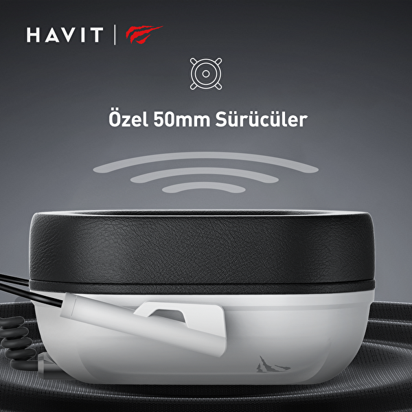 Havit Gamenote H2033D Mikrofonlu 50 MM 3.5 MM Jack Speaker Beyaz Oyuncu Kulaklığı