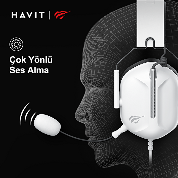 Havit Gamenote H2033D Mikrofonlu 50 MM 3.5 MM Jack Speaker Beyaz Oyuncu Kulaklığı