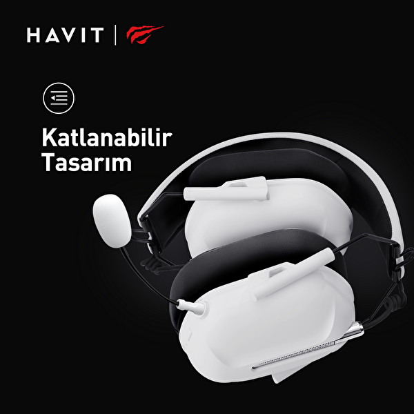 Havit Gamenote H2033D Mikrofonlu 50 MM 3.5 MM Jack Speaker Beyaz Oyuncu Kulaklığı