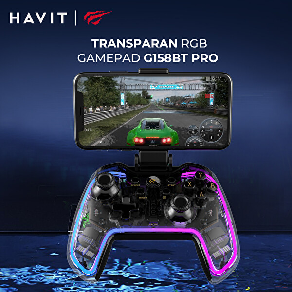 Havit Gamenote G158BT Pro Android-IOS-PS3-PS4-Switch-PC Uyumlu Transparan RGB Gamepad Joystick