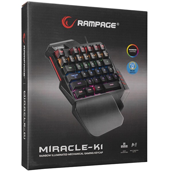Rampage Miracle K1 USB LED Aydınlatmalı Q 35 Tuşlu Siyah Mini Gaming Klavye
