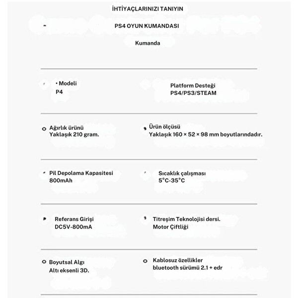 Cosmostech Ps4 ve PC Uyumlu Dualshock 4 Kablosuz Joystick Wireless Oyun Kolu Gamepad Controller Siyah