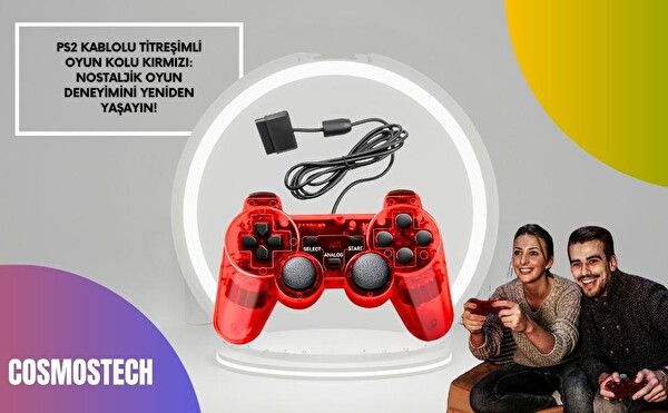 Cosmostech PS2 Controller Oyun Kolu Titreşimli Gamepad Joystick Kırmızı