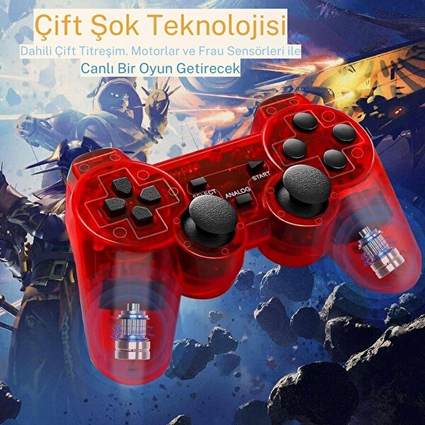 Cosmostech PS2 Controller Oyun Kolu Titreşimli Gamepad Joystick Kırmızı