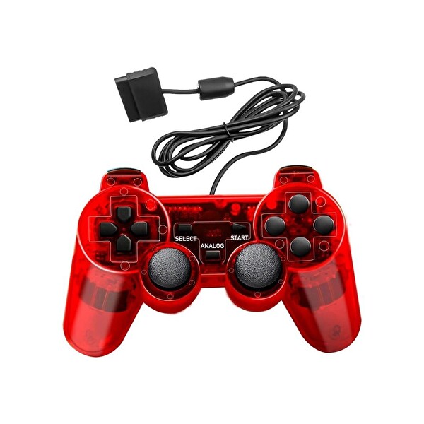 Cosmostech PS2 Controller Oyun Kolu Titreşimli Gamepad Joystick Kırmızı