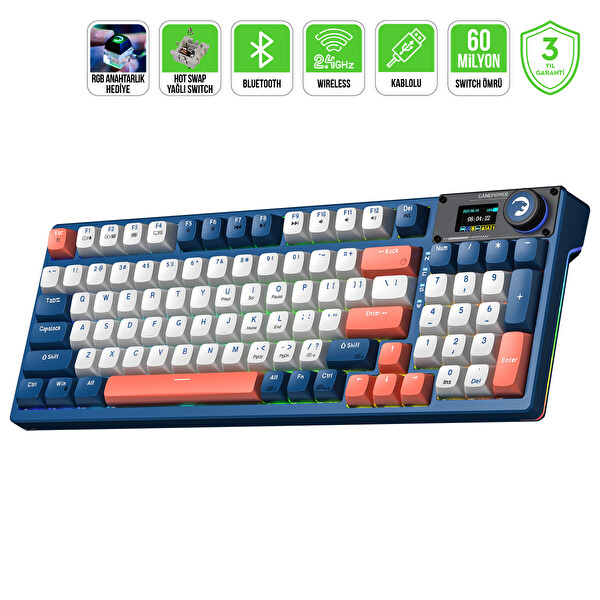 Gamepower Gasket Elite X RGB Wireless Bluetooth Kablolu Mekanik Hot-Swap Yağlı Switch Gasket Gaming Klavye
