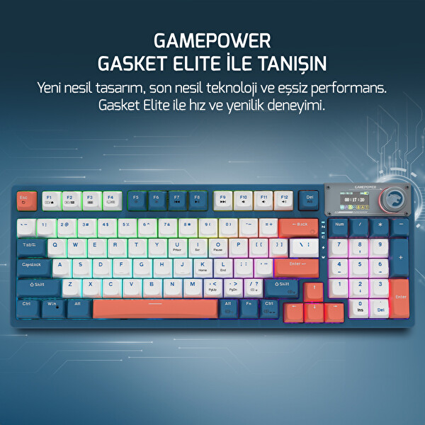 Gamepower Gasket Elite X RGB Wireless Bluetooth Kablolu Mekanik Hot-Swap Yağlı Switch Gasket Gaming Klavye