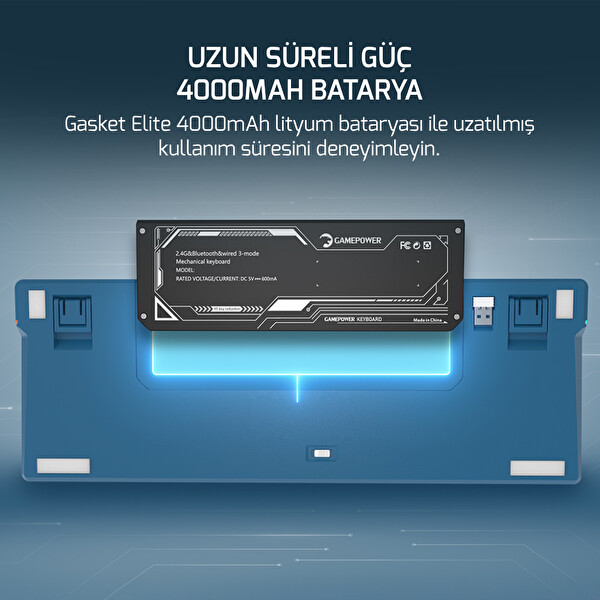 Gamepower Gasket Elite X RGB Wireless Bluetooth Kablolu Mekanik Hot-Swap Yağlı Switch Gasket Gaming Klavye
