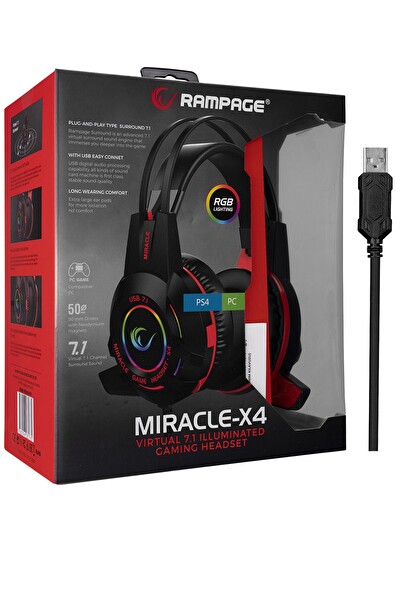 Rampage Miracle-X4 RGB LED 7.1 Mikrofonlu Oyuncu Kulaklığı Siyah