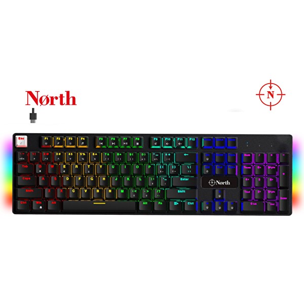 North Shield Blue Switch Türkçe Q RGB Full Metal Panel Mekanik Gaming Klavye