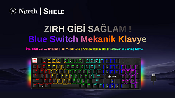 North Shield Blue Switch Türkçe Q RGB Full Metal Panel Mekanik Gaming Klavye