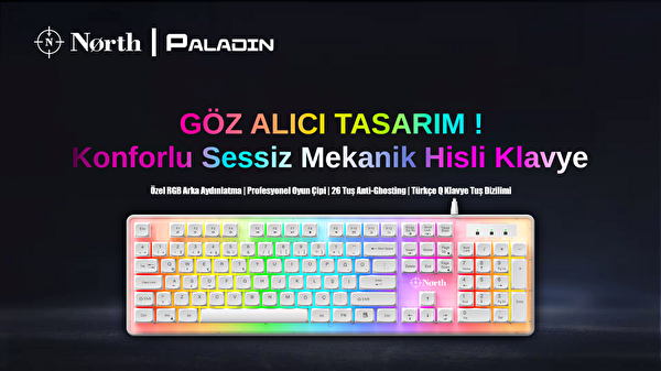 North Paladin Mekanik Hisli Türkçe RGB Beyaz Gaming Oyuncu Klavyesi