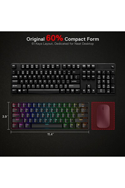 Redragon K530 Pro Draconic Türkçe Q 60% Kompakt Kablosuz - Bluetooth 2.4G Brown Switch Mekanik Siyah Klavye