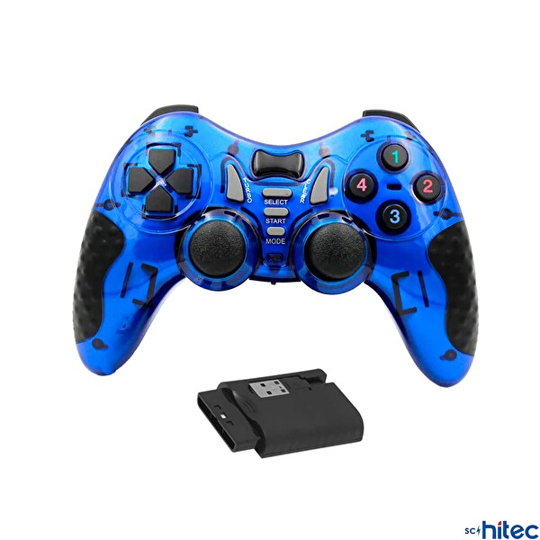 ScHitec 7in1 PC-PS2-PS3-PC360-TV-TVBox-Android Cihazlar ile Uyumlu Kablosuz Gamepad Mavi