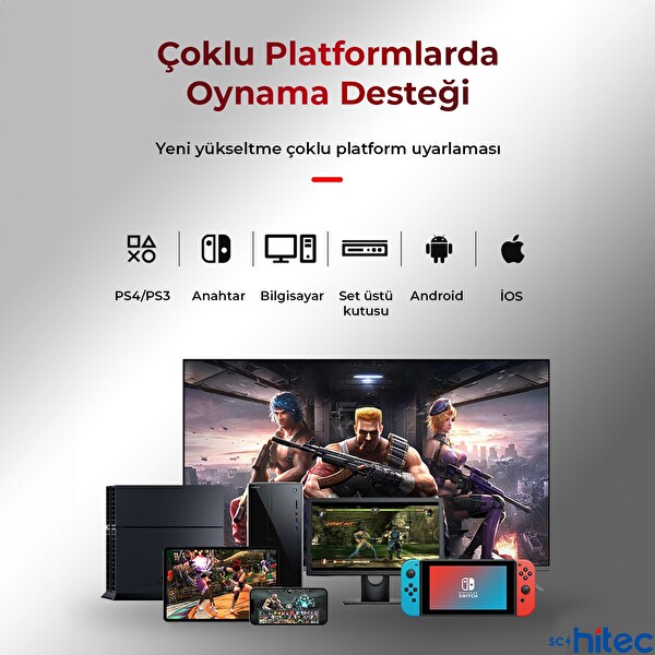 ScHitec BSP-Y01 Joystick N-Switch/Ps3/Ps4/Pc/Android/İos/TV Retro Oyun Konsolu Joystick Beyaz